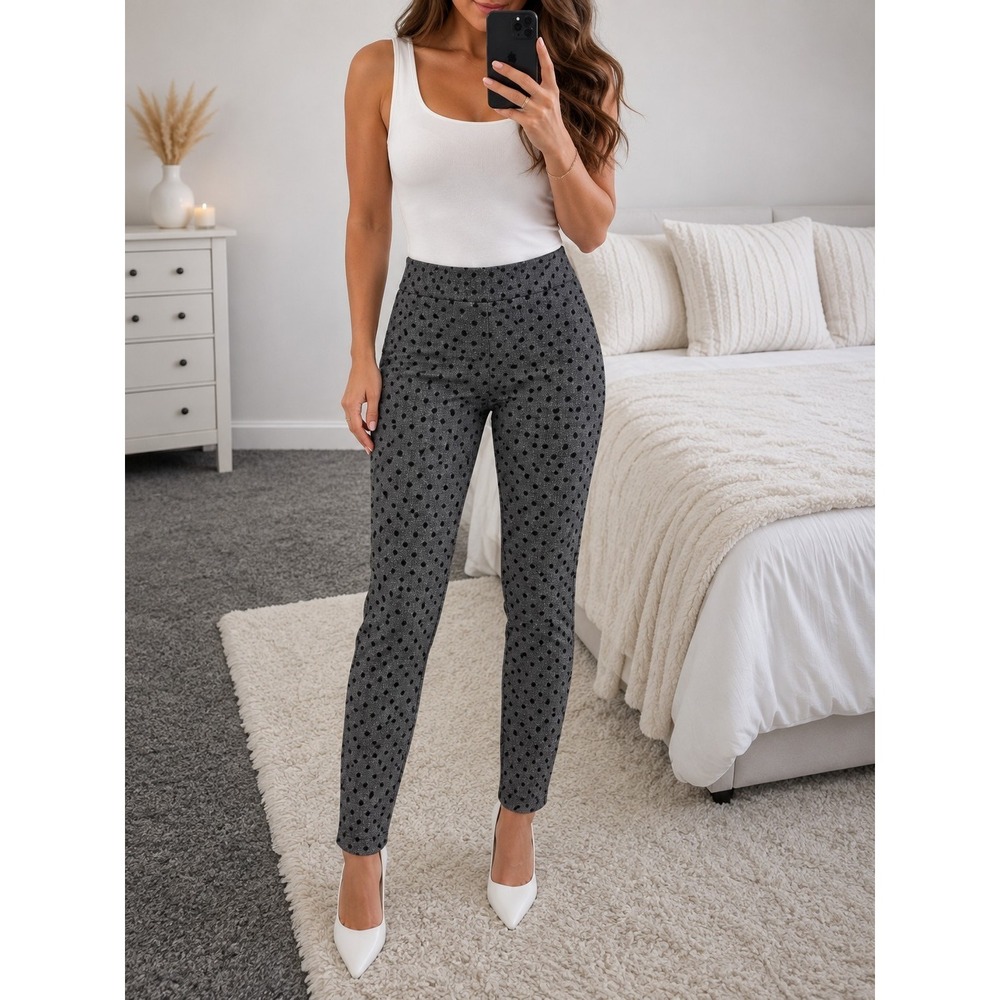 Chico's Zenergy Women's 2 12/14 Gray Black Dot Print Stretch Pants